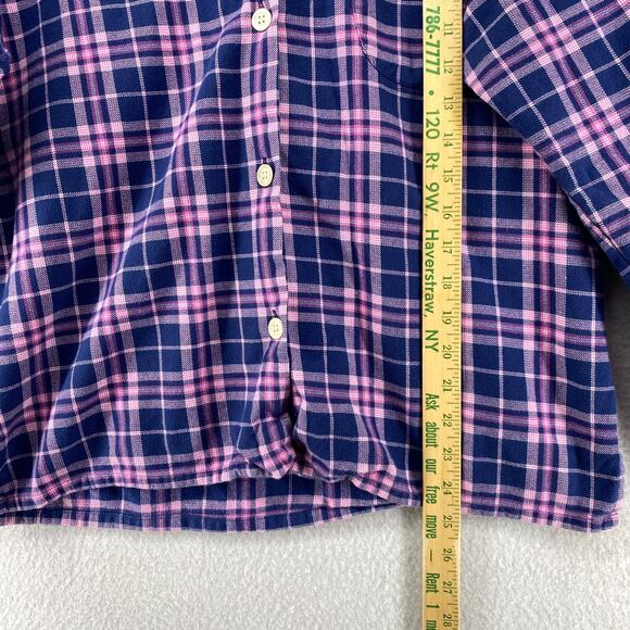 BONSOIR Pajama Set Womens M Flannel Brushed Cotton Plaid Shirt Pants Purple - Picture 11 of 14
